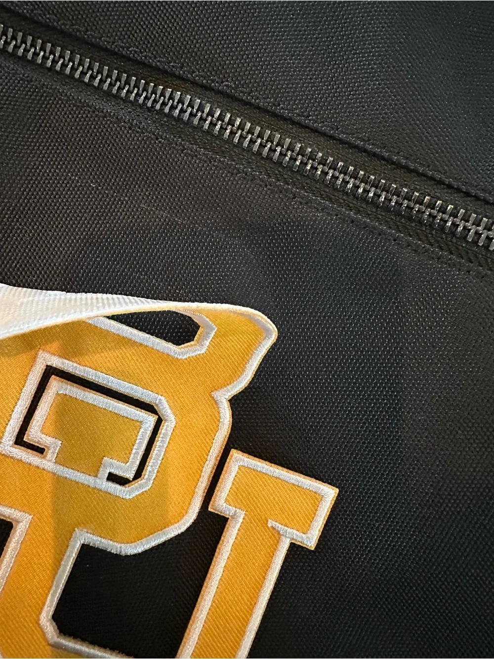 Black lap top Tote Bag with Yellow BU Logo